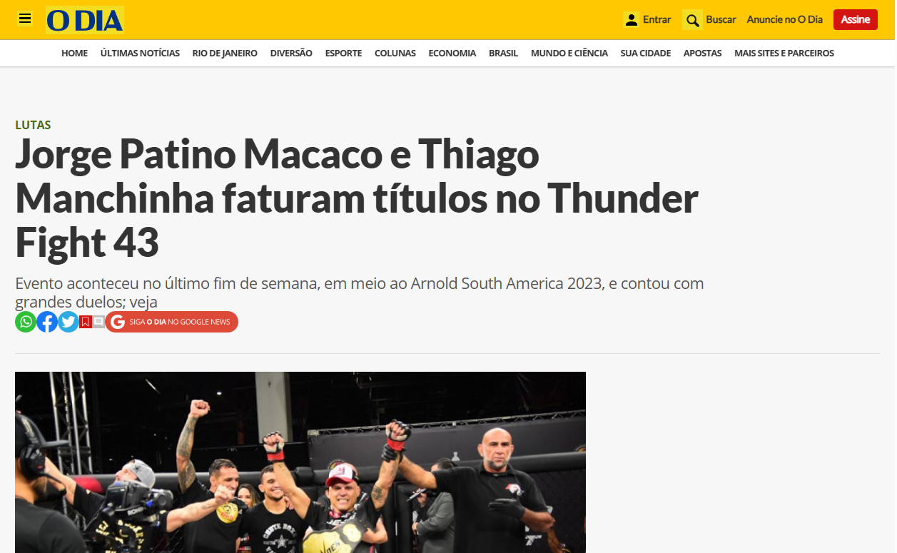 Jorge Patino Macaco e Thiago Manchinha faturam títulos no Thunder Fight 43