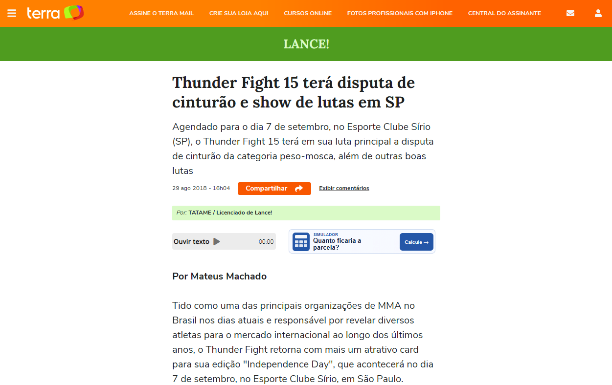 Thunder Fight 15 terá disputa de cinturão e show de lutas em SP