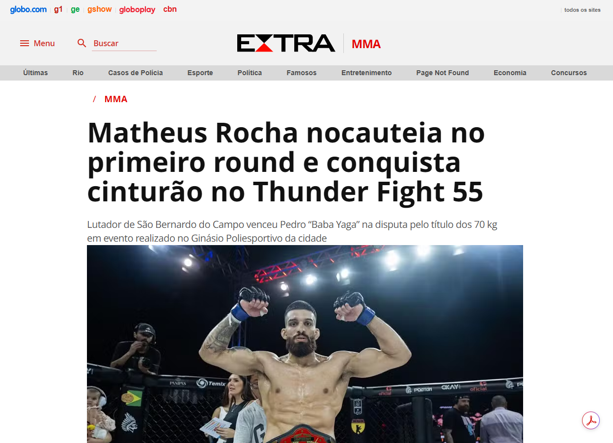 Matheus Rocha nocauteia no primeiro round e conquista cinturão no Thunder Fight 55