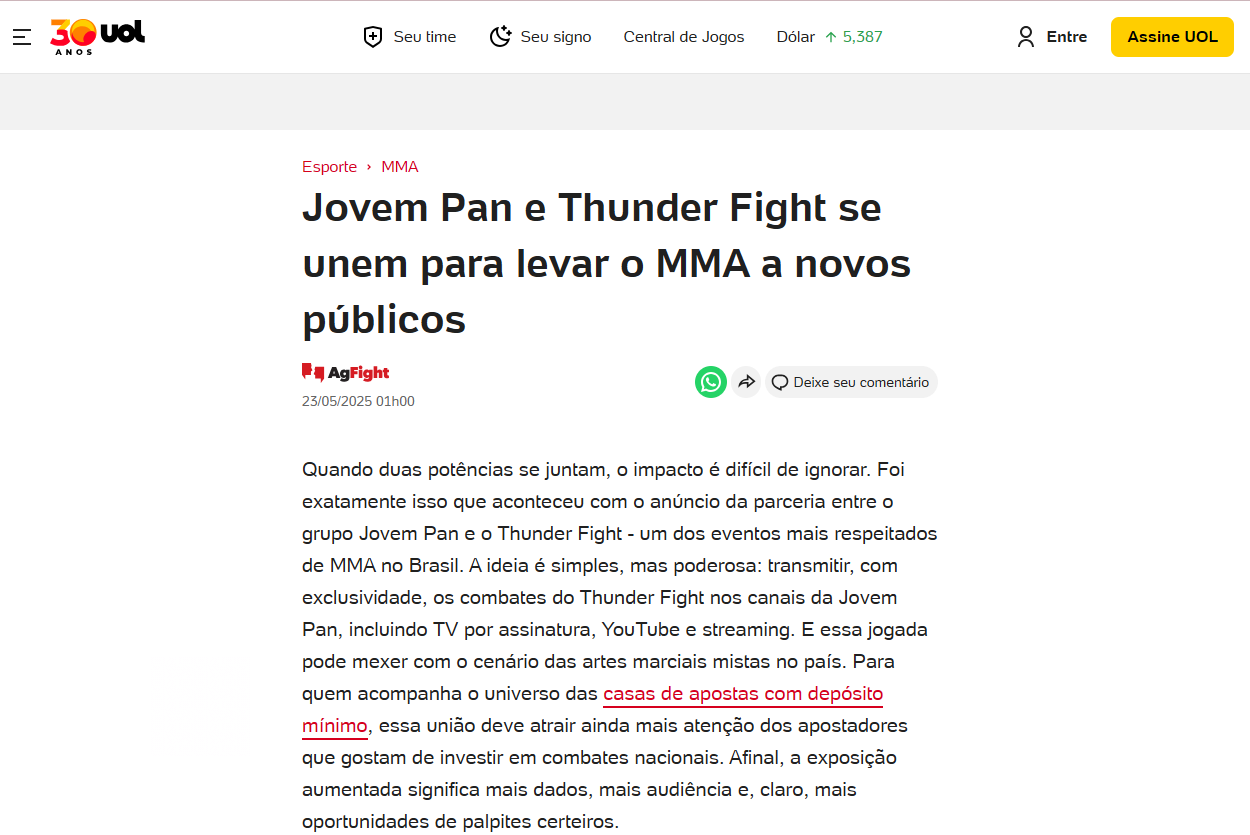 Jovem Pan e Thunder Fight se unem para levar o MMA a novos públicos