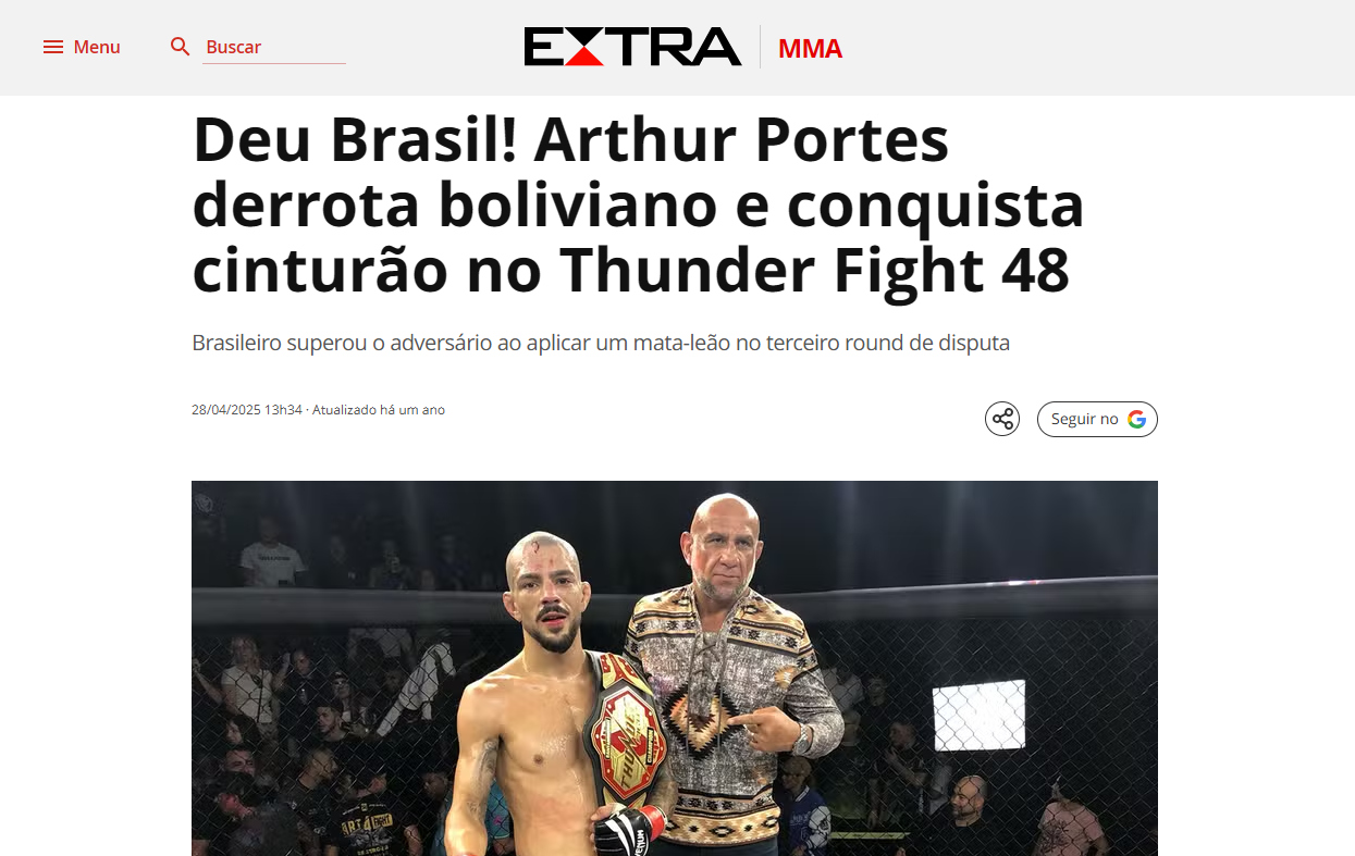 Deu Brasil! Arthur Portes derrota boliviano e conquista cinturão no Thunder Fight 48