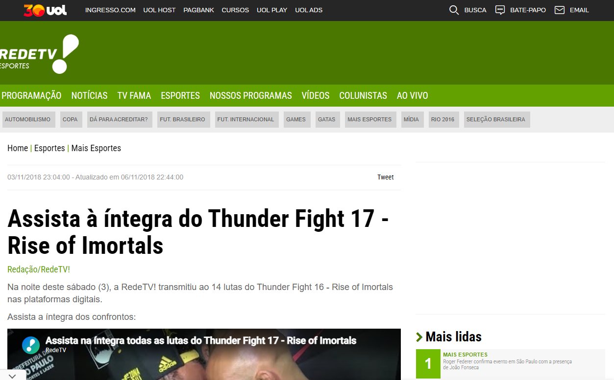 Assista à íntegra do Thunder Fight 17 - Rise of Imortals